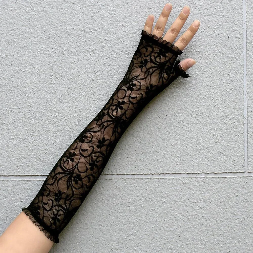 Women's Halloween Black 1 Dress Fingerless Spider Gothic Playing Lace Gloves